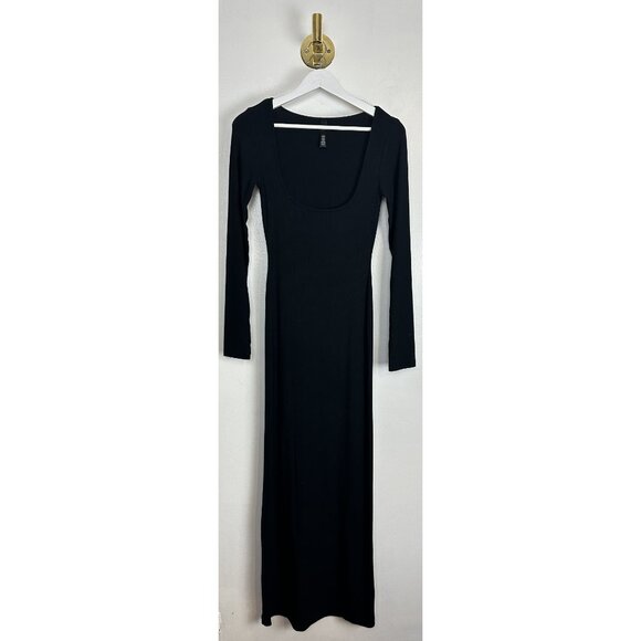 SKIMS Lounge Ribbed Long Sleeve Maxi Dress in Onyx Black Size Medium - Picture 6 of 16